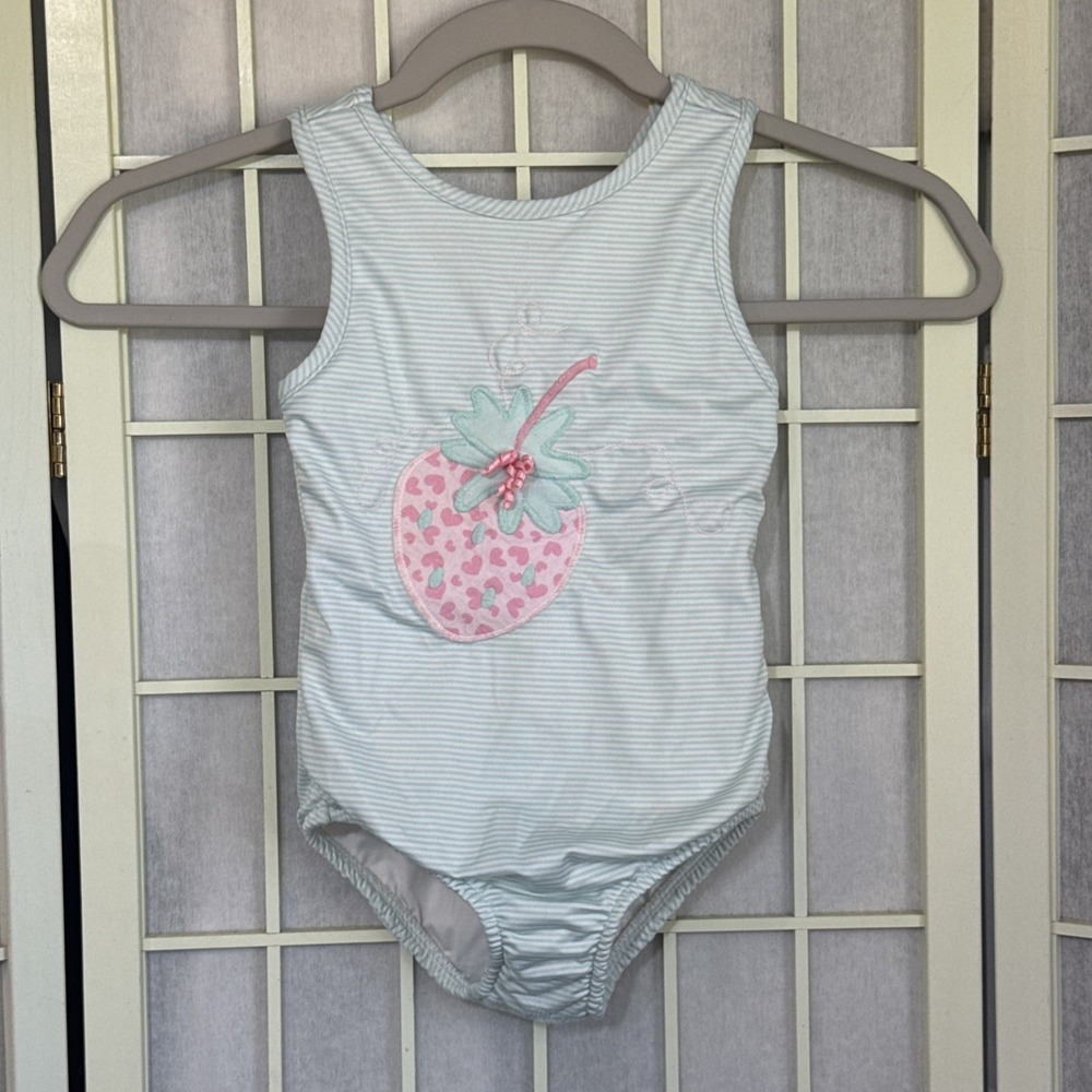 The Bailey Boys Girls Strawberry Striped Preppy Swim Suit Bathing Swimsuit Sz 4T